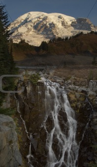 Mount Rainier and Myrle Falls