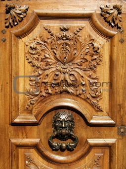 Ancient carved wood door
