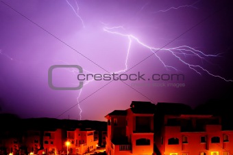 Amazing bolt of lightening during thunder storm at night in Spain