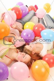asleep amongst balloons
