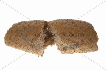 Detail showing inside a wholemeal bread roll