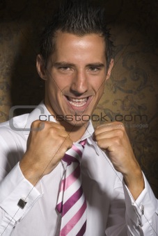 young business man punching
