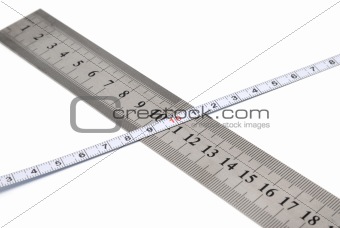White metal ruler and measuring tape