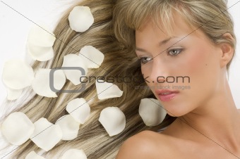 blond hair white petals