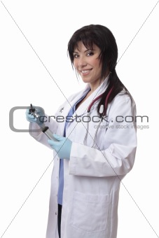 Doctor with otoscope.