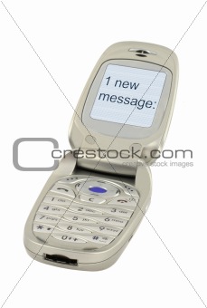 mobile phone with ONE NEW MESSAGE text