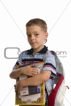 Schoolboy with books and backpack 1