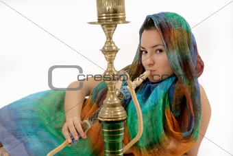 woman smoking water pipe