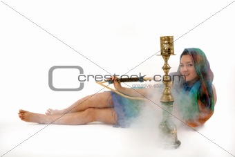 woman smoking water pipe