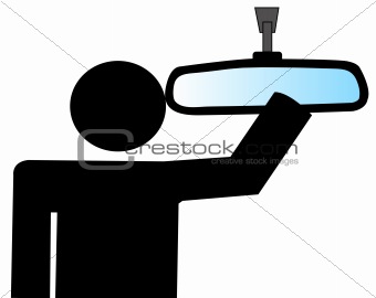 man adjusting rear view mirror