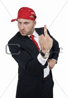 businessman showing finger