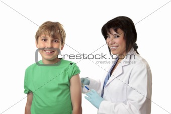 Brave boy receives a vaccination