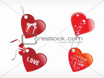 heart design tags with ribbon in red and brown, vector