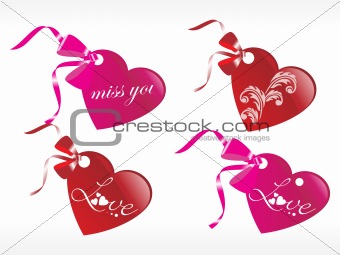 romantic tags with ribbon in red and brown, vector