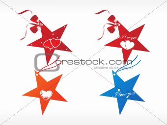 stars design tags with heart red and orange, vector