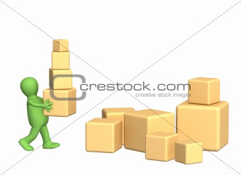 3d puppet, carrying boxes