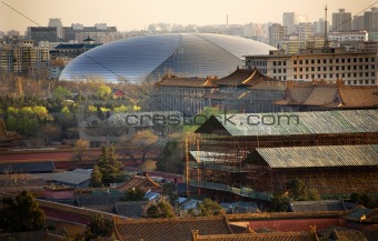 Big Egg Silver Concert Hall Close Up Beijing China