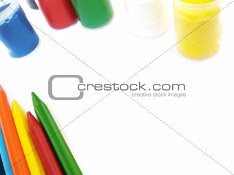 colorful crayons and water-colors