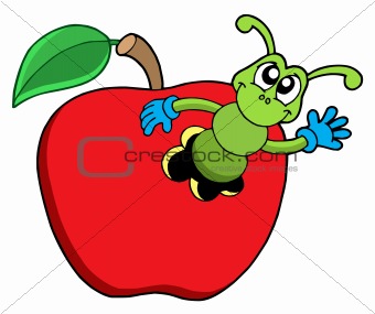 Cute worm in apple