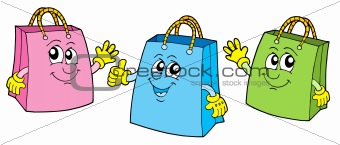Smiling shopping bags vector illustration.