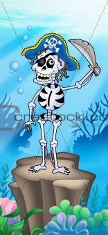 Pirate skeleton on sea bottom