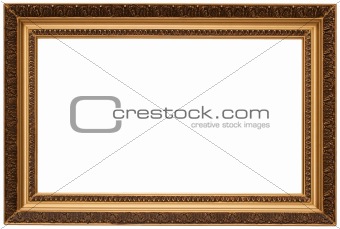 Gold plated wooden picture frame isolated