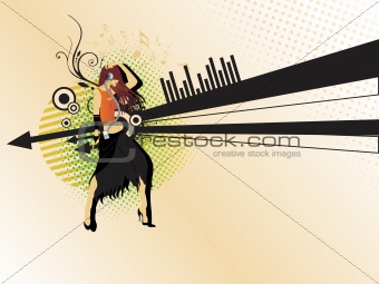 beautifull dancer on musical background_2, illustration
