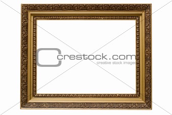 Empty gold plated wooden picture frame isolated
