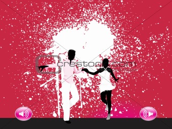 black silhouette of dancing couple on gunge background, wallpaper