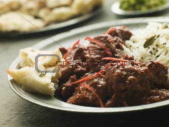 Pewter Plate With Meat Phall Fragrant Basmati and Naan