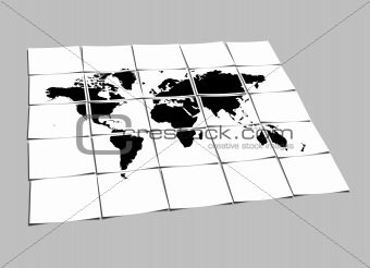 World Map Concept of Separated Note Papers