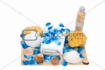 Towel, slippers, sponge ready for spa