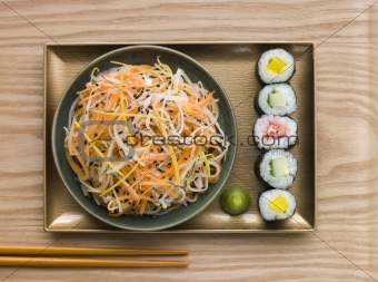 Daikon and Carrot Salad with Sesame Sushi and Wasabi 