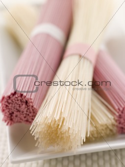 Clear and Pink Dried somen Noodles