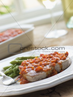 Marmitako Tuna Steak with Asparagus