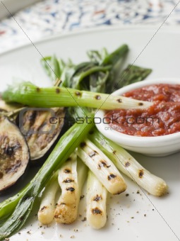 Griddled Spring Onions and Romesca Sauce- La Colcotada