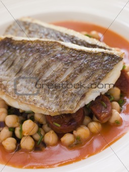 Fillets of Sea Bream with Chorizo Sausage Chickpeas and Tomato S
