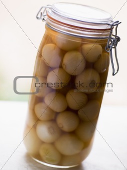 Onions Pickling in a Kilner Jar