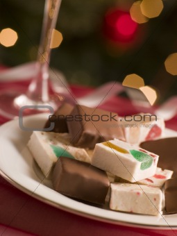 Plate of Chocolate Dipped and Plain Nougat