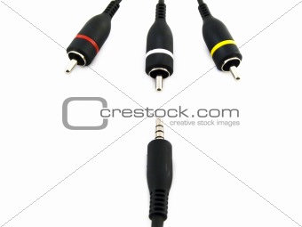 Red Yellow and White Audio Visual Leads on White Background
