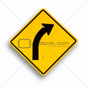 Curve sign isolated on white, clipping path.