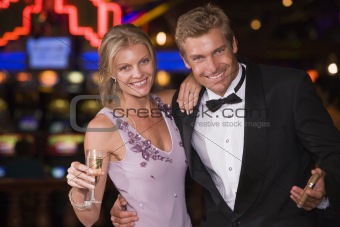 Couple celebrating inside casino