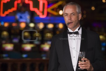 Man wearing tuxedo in casino