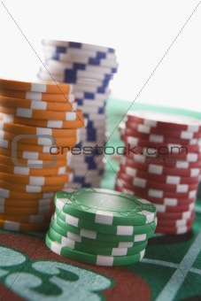Stack of chips on roulette table