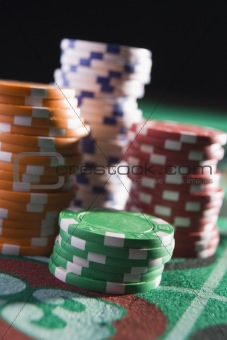 Stack of chips on roulette table
