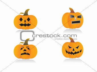 four pumpkins with different expressions, vector illustration