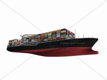 Container ship isolated front view