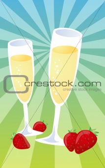 Champagne and strawberries illustration