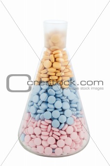 flask with drugs and pills