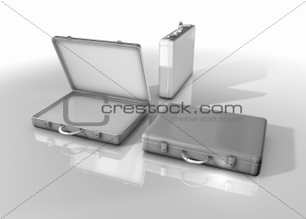 Silver toned metal briefcase, isolated on white backround